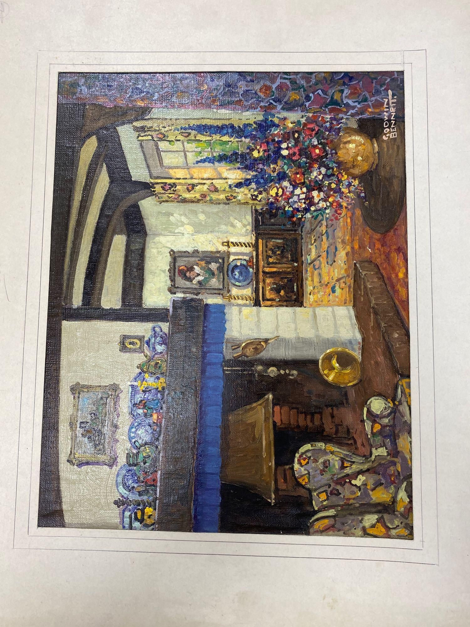 Godwin Bennett (1888-1950), Cottage Interior, signed, oil on canvas and four other paintings, 20 x 14.5 to 27 x 33.5cm